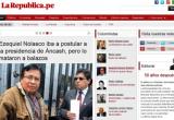 De esta manera el importante diario nacional La República informó hoy en sus ediciones impresa y digital acerca de la muerte del exconsejero regional Ezequiel Nolasco,hecho que ha consternado a toda la Región Áncash.