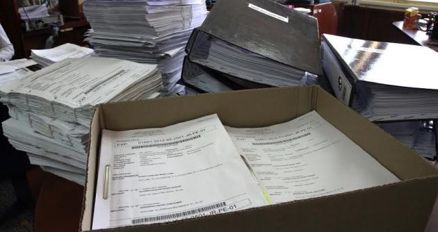Estas son las cajas que contienen los voluminosos expedientes judiciales del caso "La Centralita".