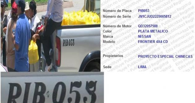Se habría pretendido ocultar placa de camioneta oficial con cinta adhesiva.