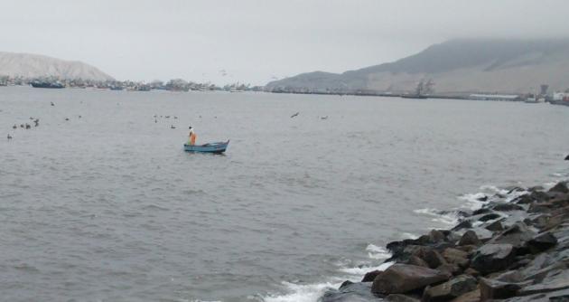 Momentos en que un pescador inescrupuloso extrae especies en el Malecón Grau, frente a la urbanización La Caleta. (Fotos Chimbotenlinea.com)