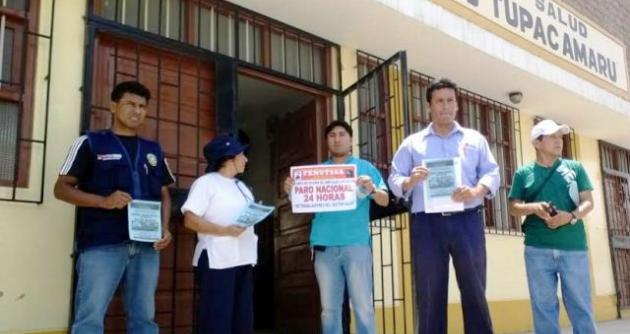 Dirigente Delmer Lara Quezada y trabajadores del sector salud.